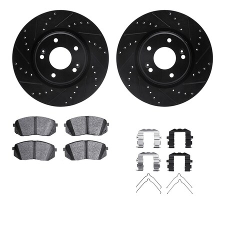 8312-03089, Rotors-Drilled, Slotted-BLK W/ 3000 Series Ceramic Brake Pads Incl. Hardware, Zinc Coat